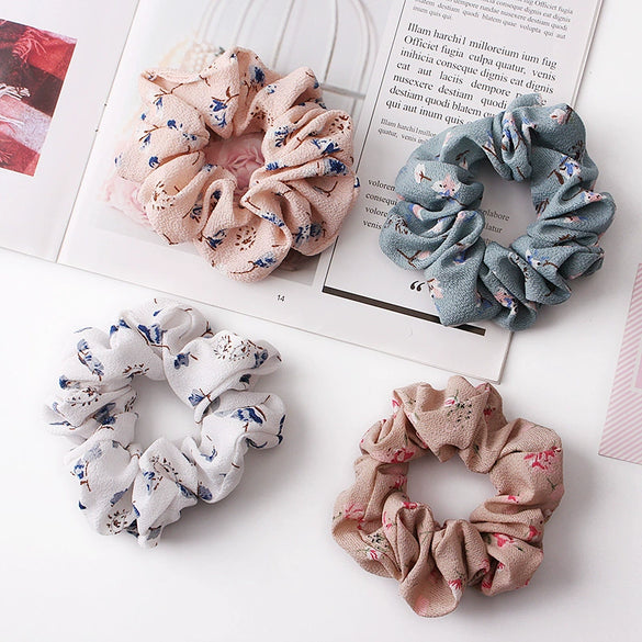 Floral Chiffon Scrunchie Hair Tie Handmade Highelastic Fabric Hair Accessory Wholesale