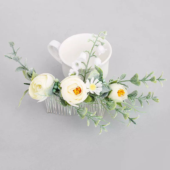 Floral Cloth Hairband And Hair Comb Set For Women Bride Bridesmaid And Flower Girl Forest Style Photo Hair Accessories