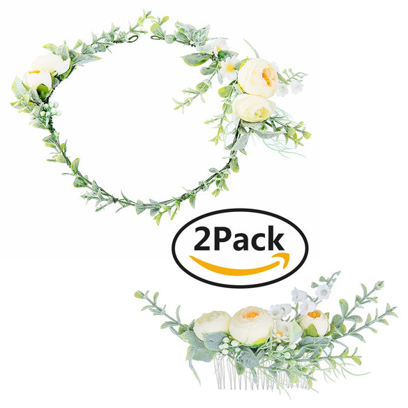 Floral Cloth Hairband And Hair Comb Set For Women Bride Bridesmaid And Flower Girl Forest Style Photo Hair Accessories