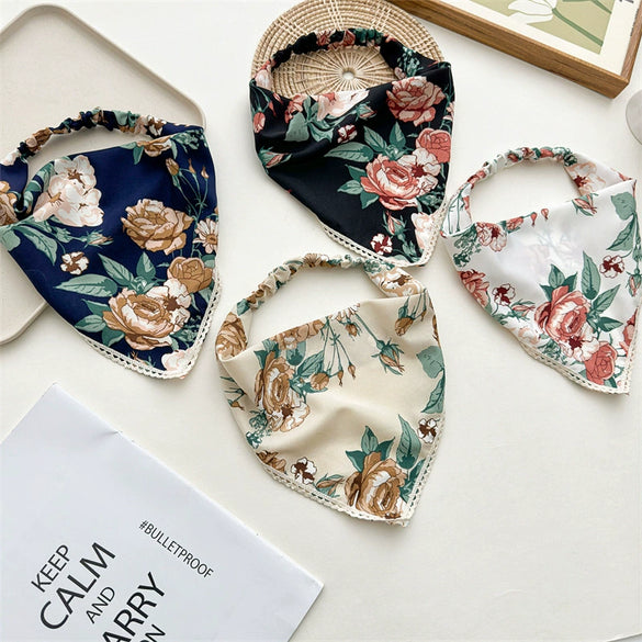 Floral Fabric Triangle Scarf Geometric Style Women's Headwear
