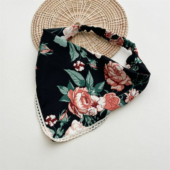 Floral Fabric Triangle Scarf Geometric Style Women's Headwear