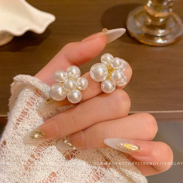 Floral Imitation Pearl Earrings For Women Electroplated Retro Style