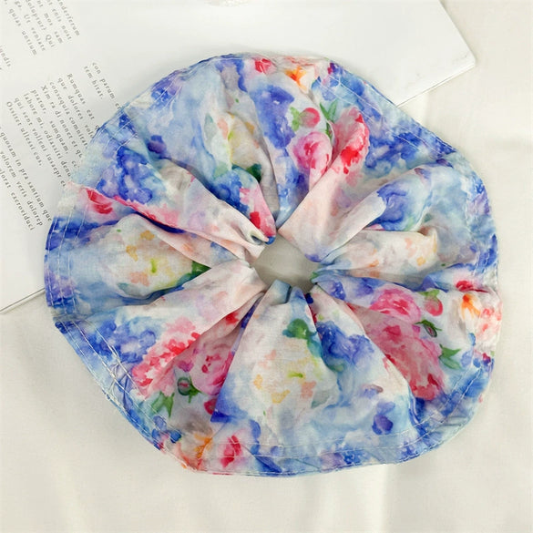 Floral Scrunchie Hair Accessory For Women Handmade Fabric Vacation Style