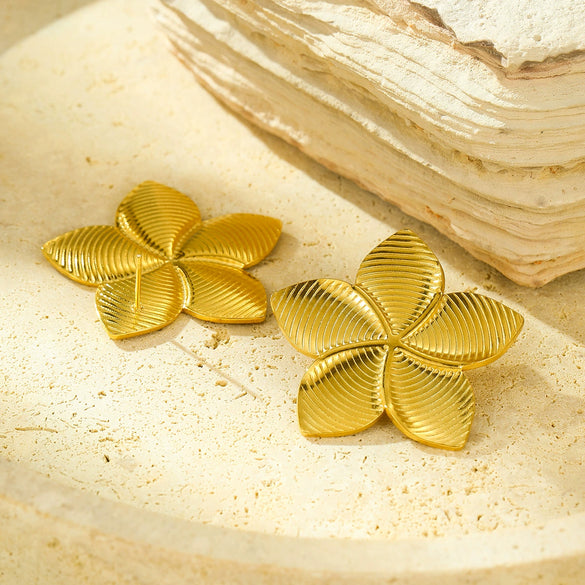 Flower And Leaf Series Stainless Steel Fashion Earrings 18K Gold Plated
