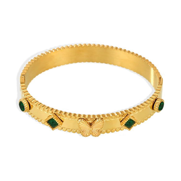 Flower Butterfly Zircon Czech Glass Stainless Steel 18K Gold Plated Women's Bracelet With High Edition Buckle And Electroplating Treatment