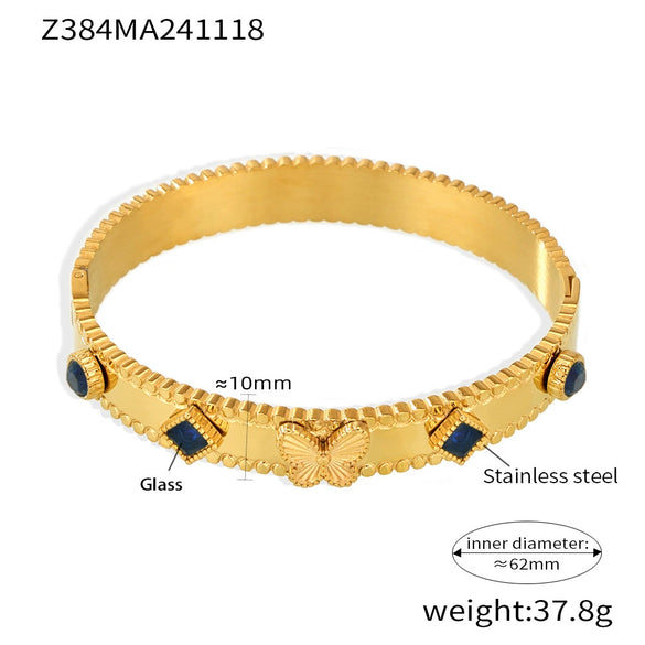 Flower Butterfly Zircon Czech Glass Stainless Steel 18K Gold Plated Women's Bracelet With High Edition Buckle And Electroplating Treatment
