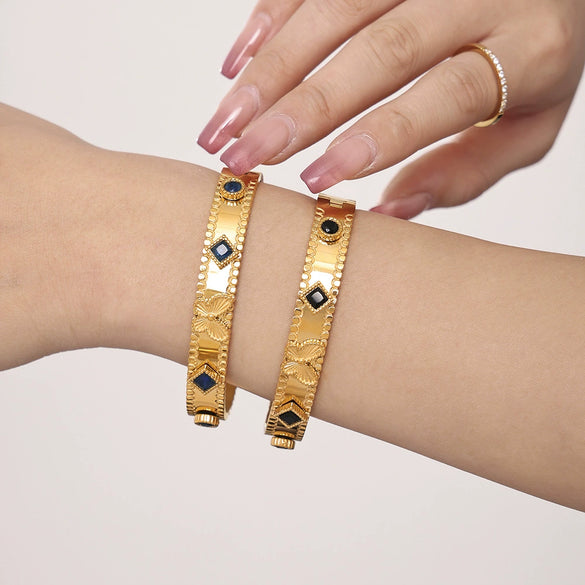 Flower Butterfly Zircon Czech Glass Stainless Steel 18K Gold Plated Women's Bracelet With High Edition Buckle And Electroplating Treatment