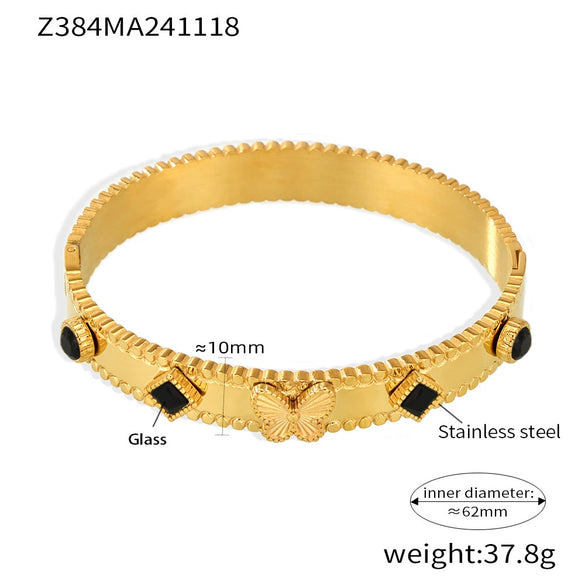 Flower Butterfly Zircon Czech Glass Stainless Steel 18K Gold Plated Women's Bracelet With High Edition Buckle And Electroplating Treatment