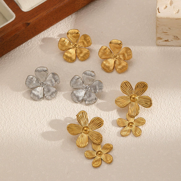 Flower Geometric Stainless Steel Earrings Highend 18K Pvd Electroplated Nonfading