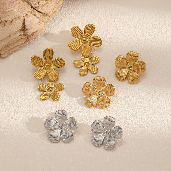Flower Geometric Stainless Steel Earrings Highend 18K Pvd Electroplated Nonfading