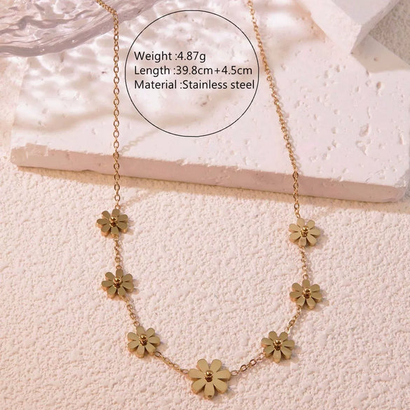 Flower Jewelry Set Stainless Steel Electroplating O Shaped Chain Little Daisy Rhinestones For Women