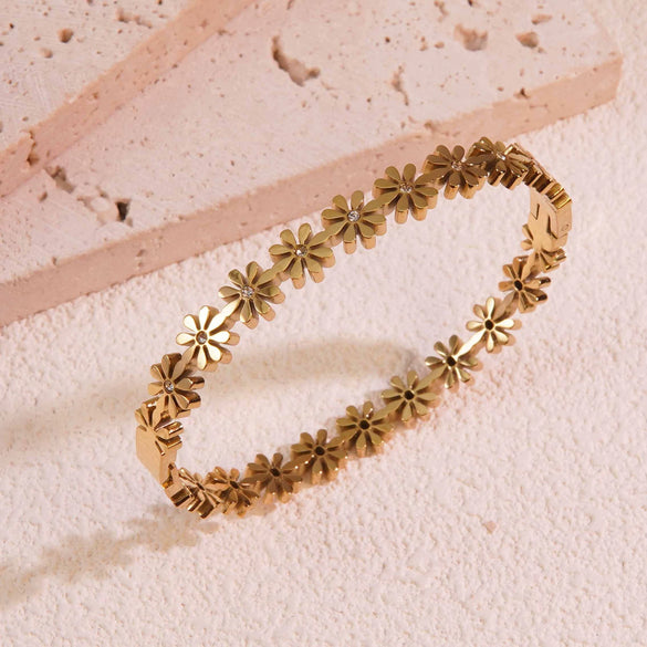 Flower Jewelry Set Stainless Steel Electroplating O Shaped Chain Little Daisy Rhinestones For Women