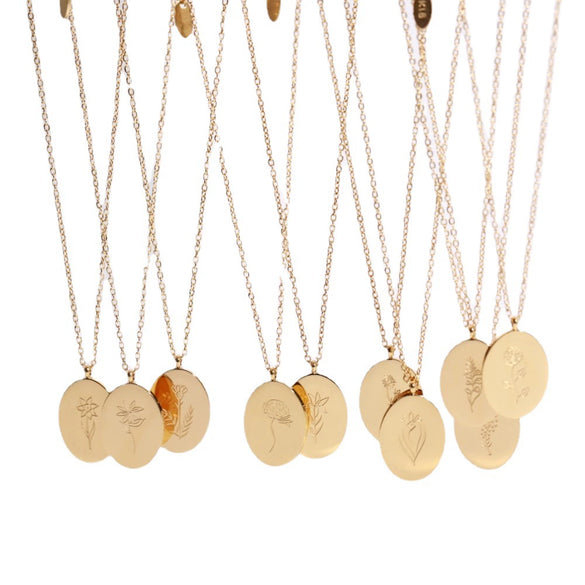 Flower Pattern Titanium Steel And Stainless Steel Gold Inlaid Necklace Ochain
