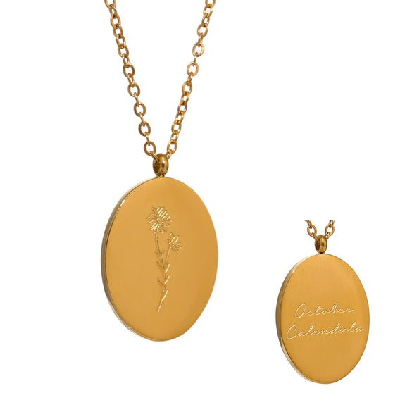 Flower Pattern Titanium Steel And Stainless Steel Gold Inlaid Necklace Ochain