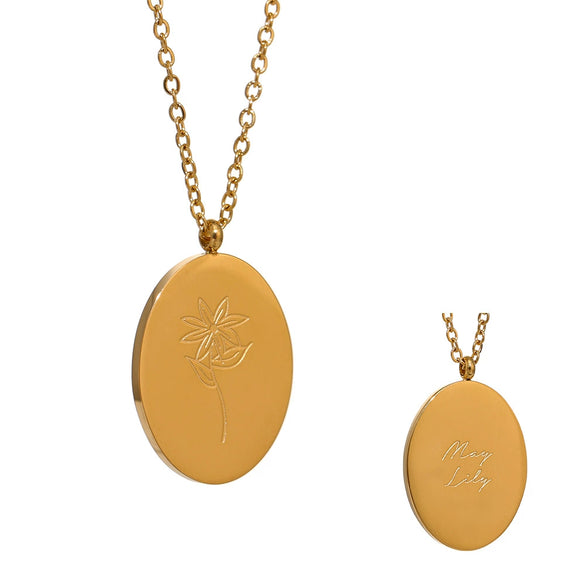 Flower Pattern Titanium Steel And Stainless Steel Gold Inlaid Necklace Ochain