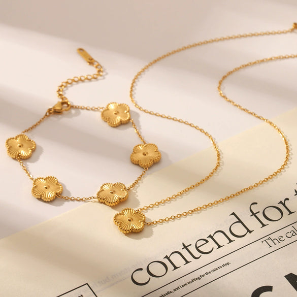 Flower Shape Stainless Steel And Titanium Steel Bracelet And Necklace With Vacuum Plating Ins Style Pendant