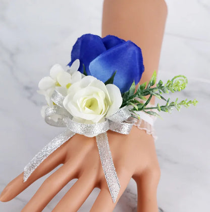 Wedding Bride And Groom Wrist Flower Corsage Simulation Flower Jewelry