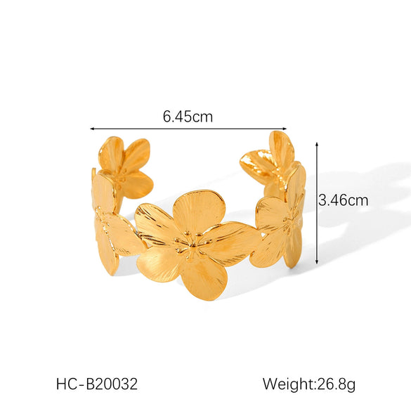 Flower Stainless Steel Open Bracelet For Women With Electroplating