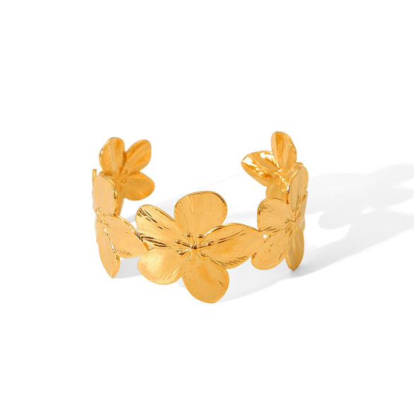 Flower Stainless Steel Open Bracelet For Women With Electroplating