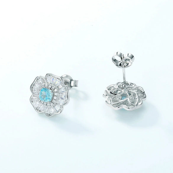 Flower Stud Earrings 925 Silver Ice Flower Cut High Carbon Diamond