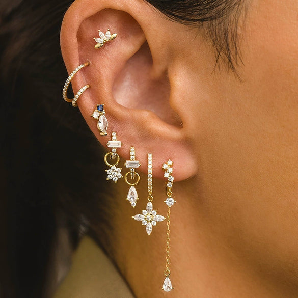 Flower Zircon Earrings Copper S925 Silver Needle 18K Plated Fashion Women's Earrings Set