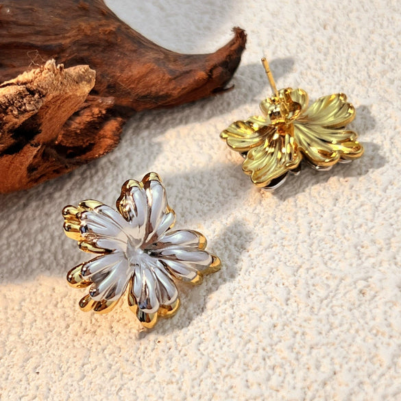 Flowershaped Titanium Steel Earrings Gold And Silver Twocolor Electroplated Stainless Steel Jewelry Couple Style