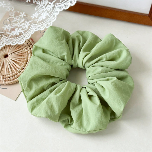 Fluffy Sponge Scrunchie Hair Tie For Women Creamcolored Fabric Handmade