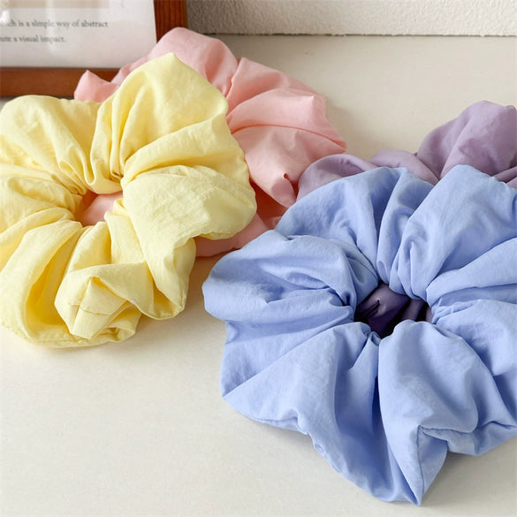 Fluffy Sponge Scrunchie Hair Tie For Women Creamcolored Fabric Handmade