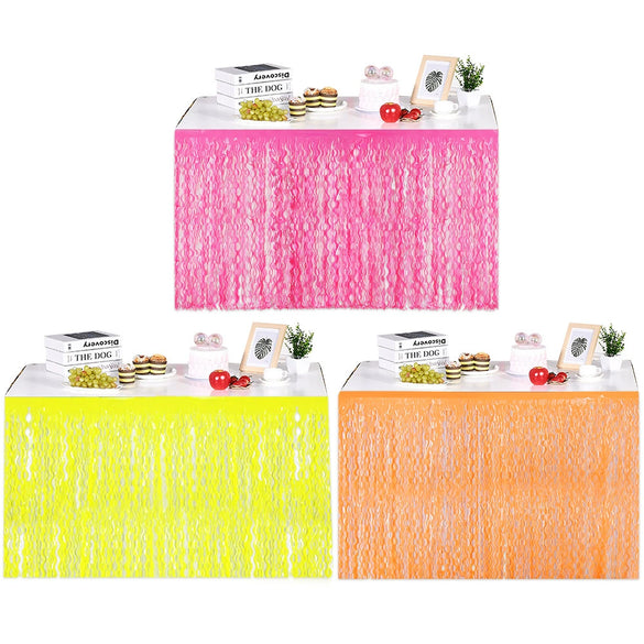 Fluorescent Macaron Pattern Rain Silk Table Skirt For Party Decor With Tassel