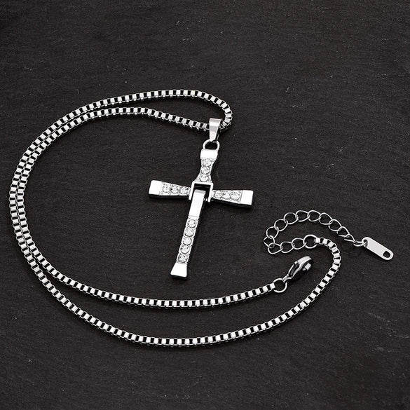 Foldable Movable Cross Pendant Necklace For Men Alloy With Diamond