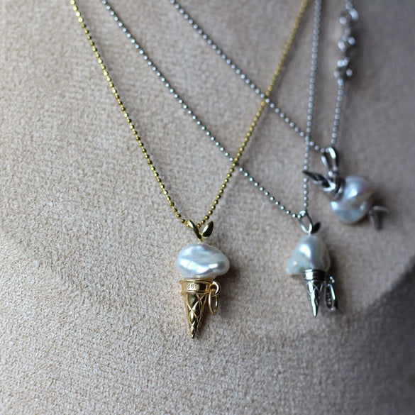 Food Series Necklace Copper Bow Baroque Specialshaped Pearl Cone Ice Cream Pendant Electroplating