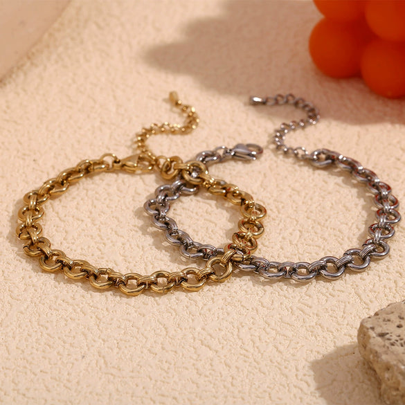 Foot Accessories Stainless Steel 14K Gold Plated Geometric Round Chain Anklet For Women