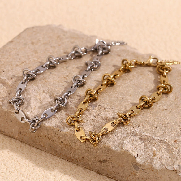 Foot Accessories Stainless Steel Plated Coffee Bean Knotted Splicing Handmade Geometric Anklet For Women