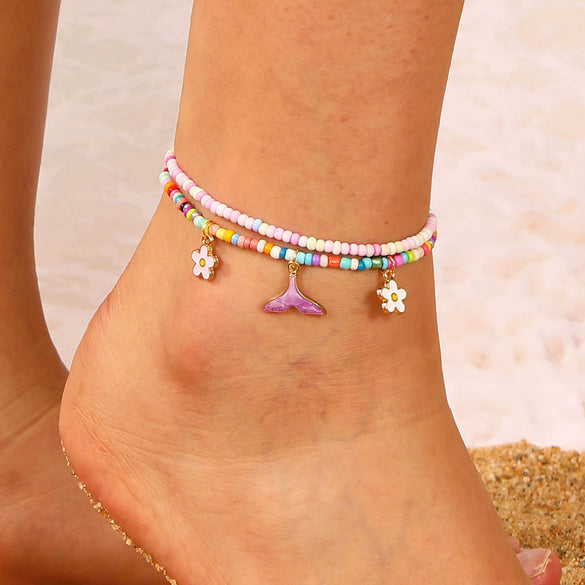 Foot Chain Plastic Resin Animal Zodiac Style Bohemian Vacation Soft Pottery Pendant Multilayer Elastic