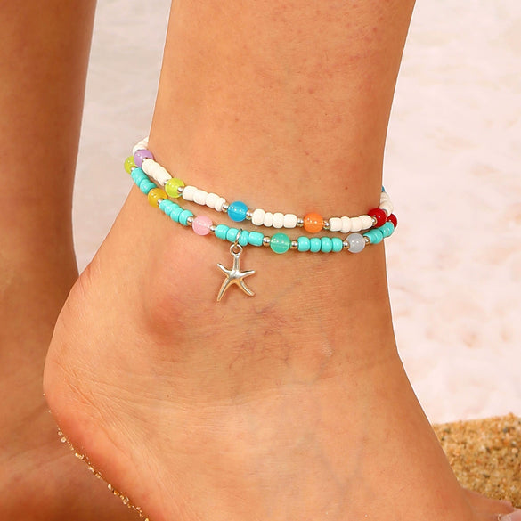 Foot Chain Plastic Resin Animal Zodiac Style Bohemian Vacation Soft Pottery Pendant Multilayer Elastic