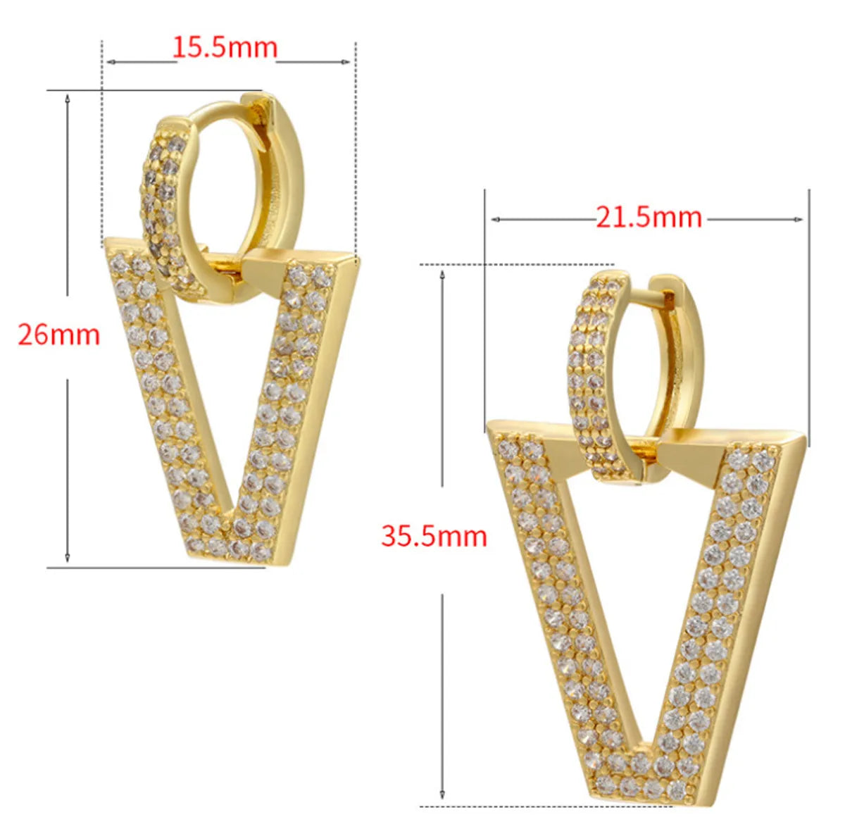 Foreign Trade Micro-inlaid Full Zircon Earrings Inverted Triangle V-shaped Trend Earrings Cross-border Accessories