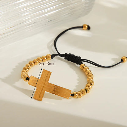 Formal Classic Style Love Cross 201 Stainless Steel Polyester 18K Gold Plated Bracelets In Bulk