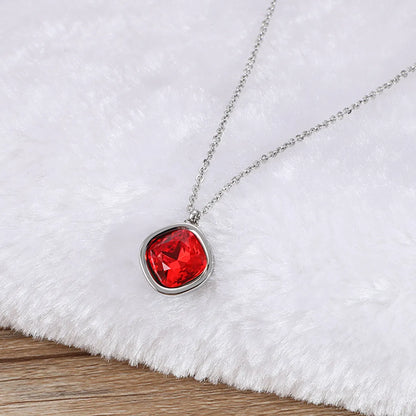 Formal Simple Style Geometric Stainless Steel Inlay Zircon Pendant Necklace