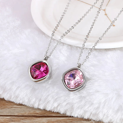 Formal Simple Style Geometric Stainless Steel Inlay Zircon Pendant Necklace