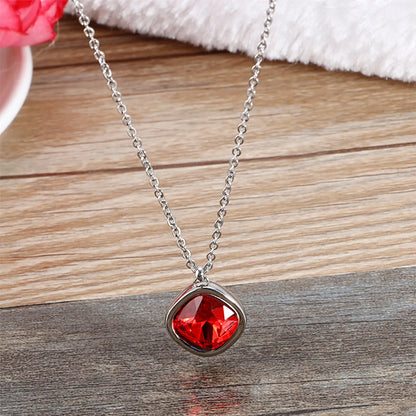 Formal Simple Style Geometric Stainless Steel Inlay Zircon Pendant Necklace