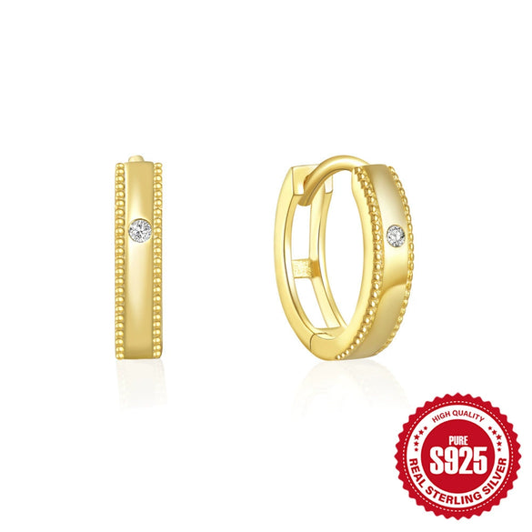 Fourclaw Small Diamond S925 Sterling Silver Basic Earring Inlaid With Zircon In Bread Pattern Geometric Style Electroplated For Women
