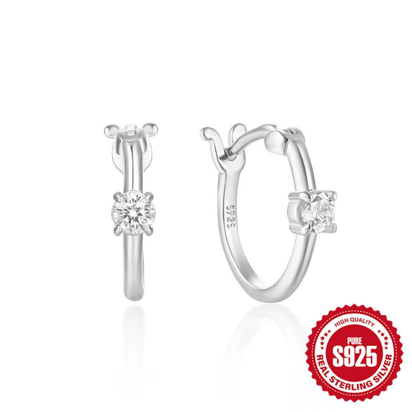 Fourclaw Small Diamond S925 Sterling Silver Basic Earring Inlaid With Zircon In Bread Pattern Geometric Style Electroplated For Women