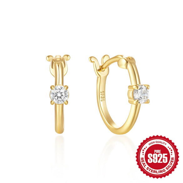Fourclaw Small Diamond S925 Sterling Silver Basic Earring Inlaid With Zircon In Bread Pattern Geometric Style Electroplated For Women