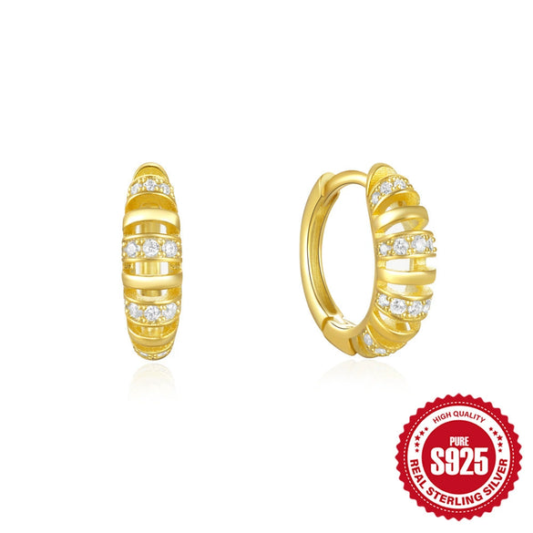 Fourclaw Small Diamond S925 Sterling Silver Basic Earring Inlaid With Zircon In Bread Pattern Geometric Style Electroplated For Women