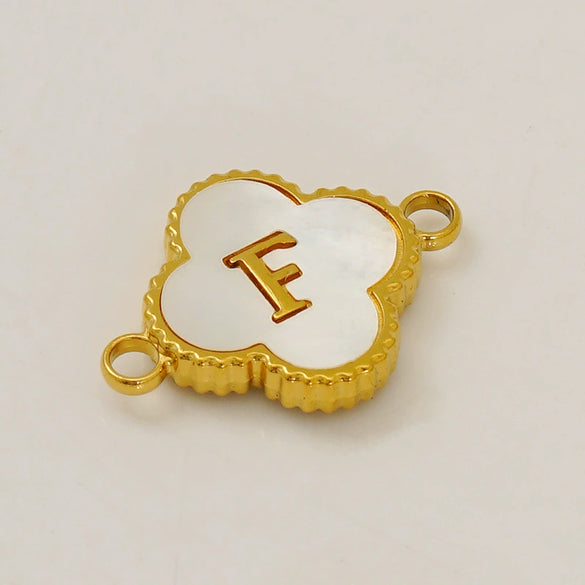 Fourleaf Clover And Simple Letter Pendant Stainless Steel 18K Gold Plated Necklace