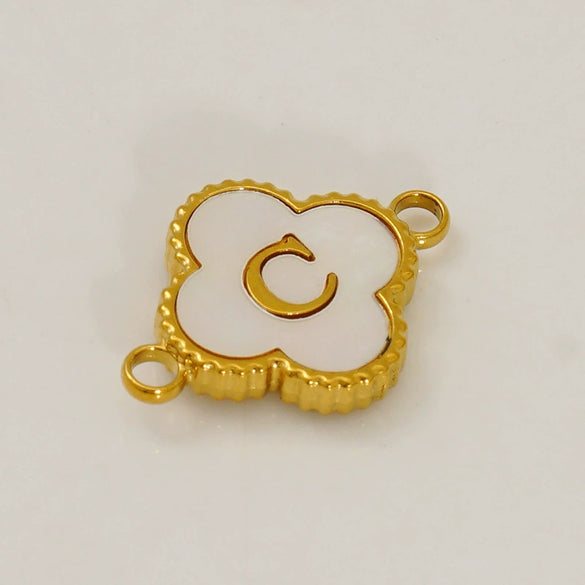 Fourleaf Clover And Simple Letter Pendant Stainless Steel 18K Gold Plated Necklace