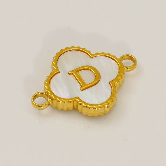 Fourleaf Clover And Simple Letter Pendant Stainless Steel 18K Gold Plated Necklace