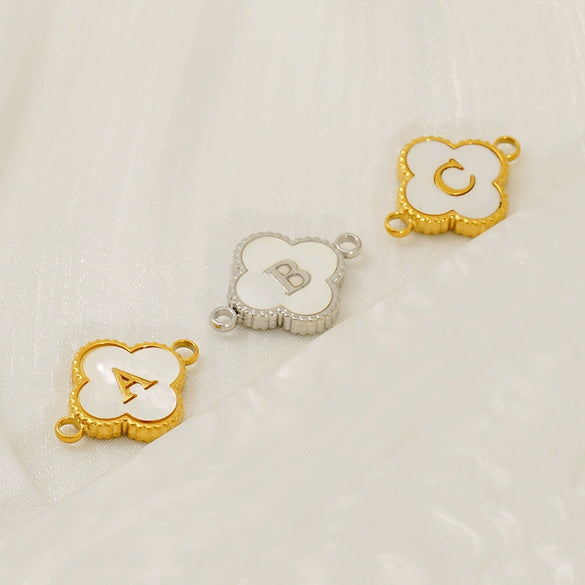 Fourleaf Clover And Simple Letter Pendant Stainless Steel 18K Gold Plated Necklace