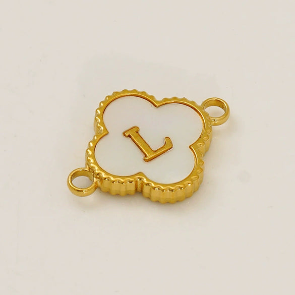 Fourleaf Clover And Simple Letter Pendant Stainless Steel 18K Gold Plated Necklace