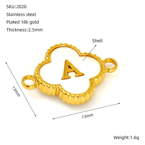 Fourleaf Clover And Simple Letter Pendant Stainless Steel 18K Gold Plated Necklace